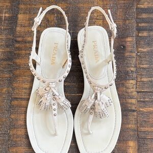 Prada CLASSIC Cream Studded Women's Sandals